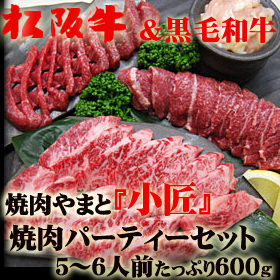 商品画像：焼肉用の人気松阪牛　松阪牛、【松阪牛&黒毛和牛】焼肉パーティーセット 600ｇ