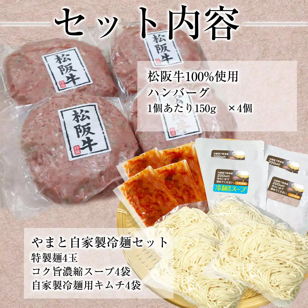 松阪牛ハンバーグ4個+冷麺4食セット